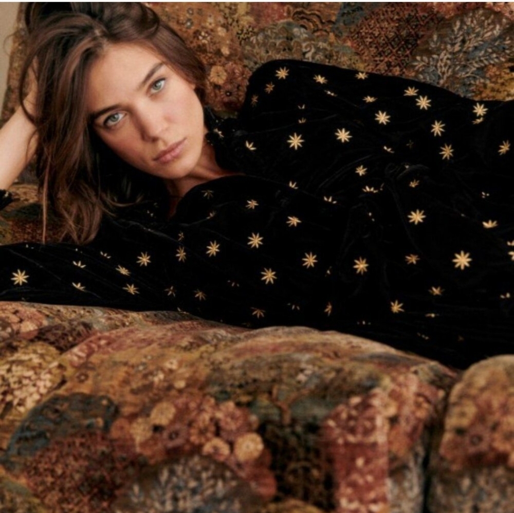 Sezane Black Velvet Dress with Gold Accents - Picture 7 of 8